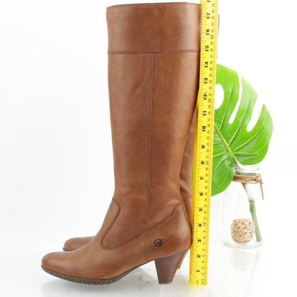 Born Women Mallory Riding Boots Size 8 Tall Cognac Leather Block Heel Elegant - Picture 6 of 16